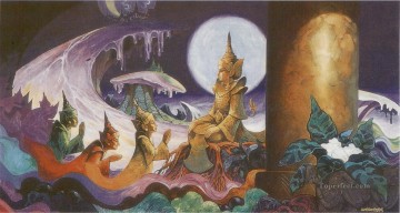  Heaven Works - the devas imploring the bodhisatta a santussita deva in tusita heaven to be reborn on earth Buddhism